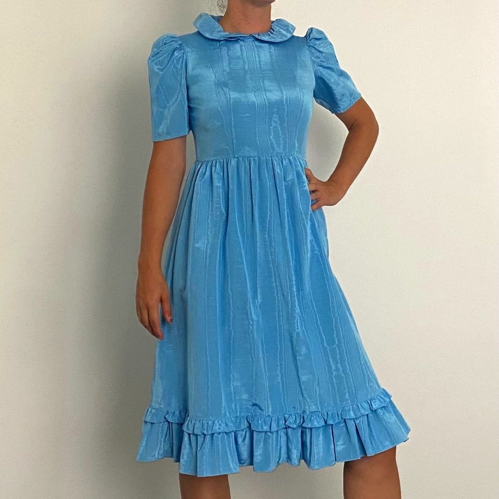 Batsheva Prairie Dress in Blue Moire
